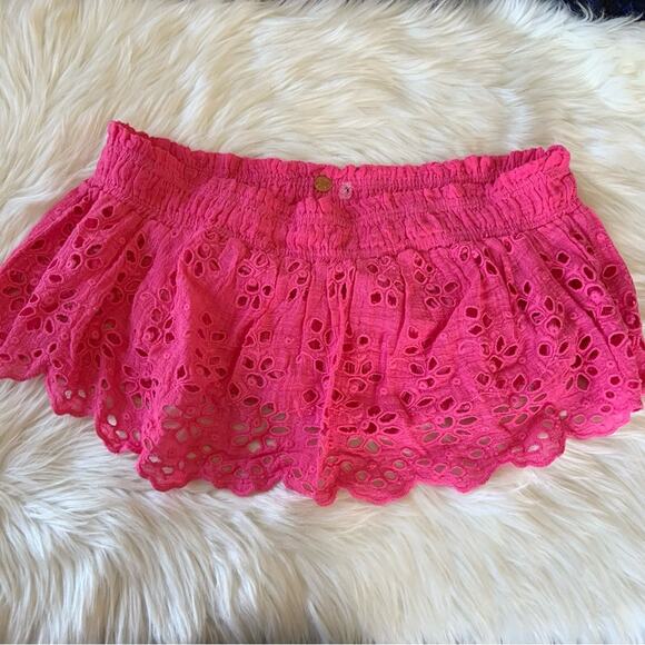 Free People One Perla Pink Eyelet Off Shoulder Blouse Crop Top XS NWOT - Picture 5 of 12